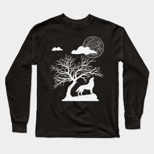 Wolf Howling at the Pizza Pie in the Sky Long Sleeve T-Shirt